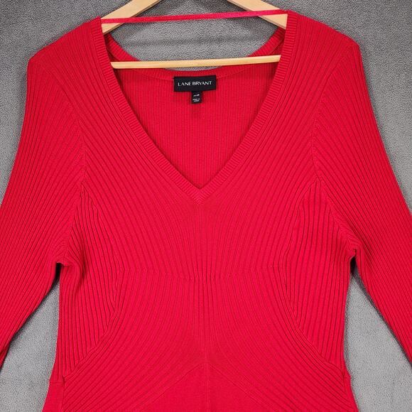 Lane Bryant Sweater Dress 18/20 Women Fit Flare Red Long‎ Sleeve Slimming Modest - Picture 6 of 8